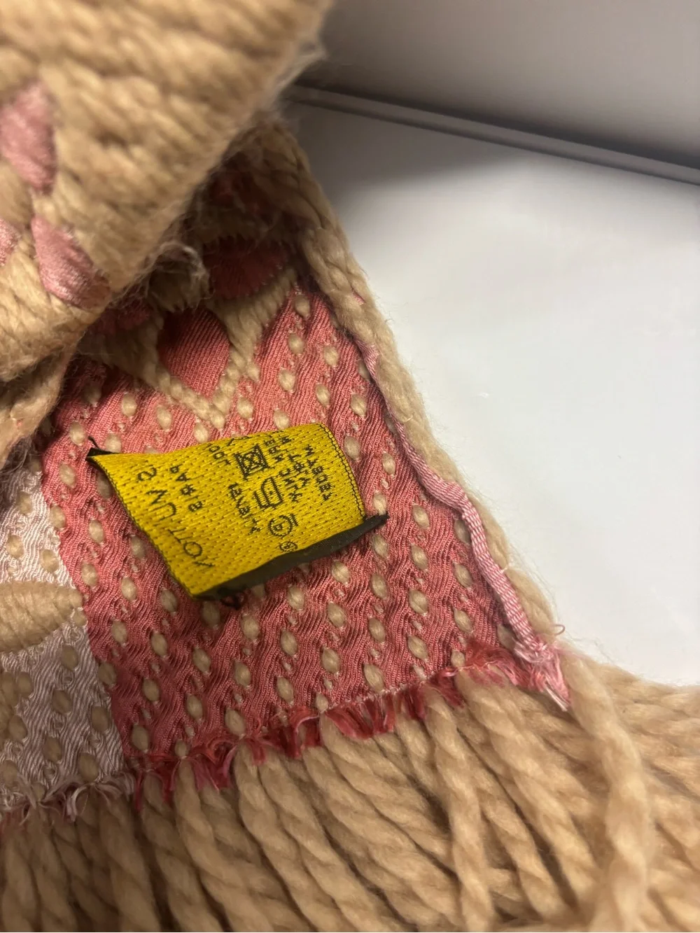 Louis Vuitton Tan Scarf with Pink & Cream Monogram